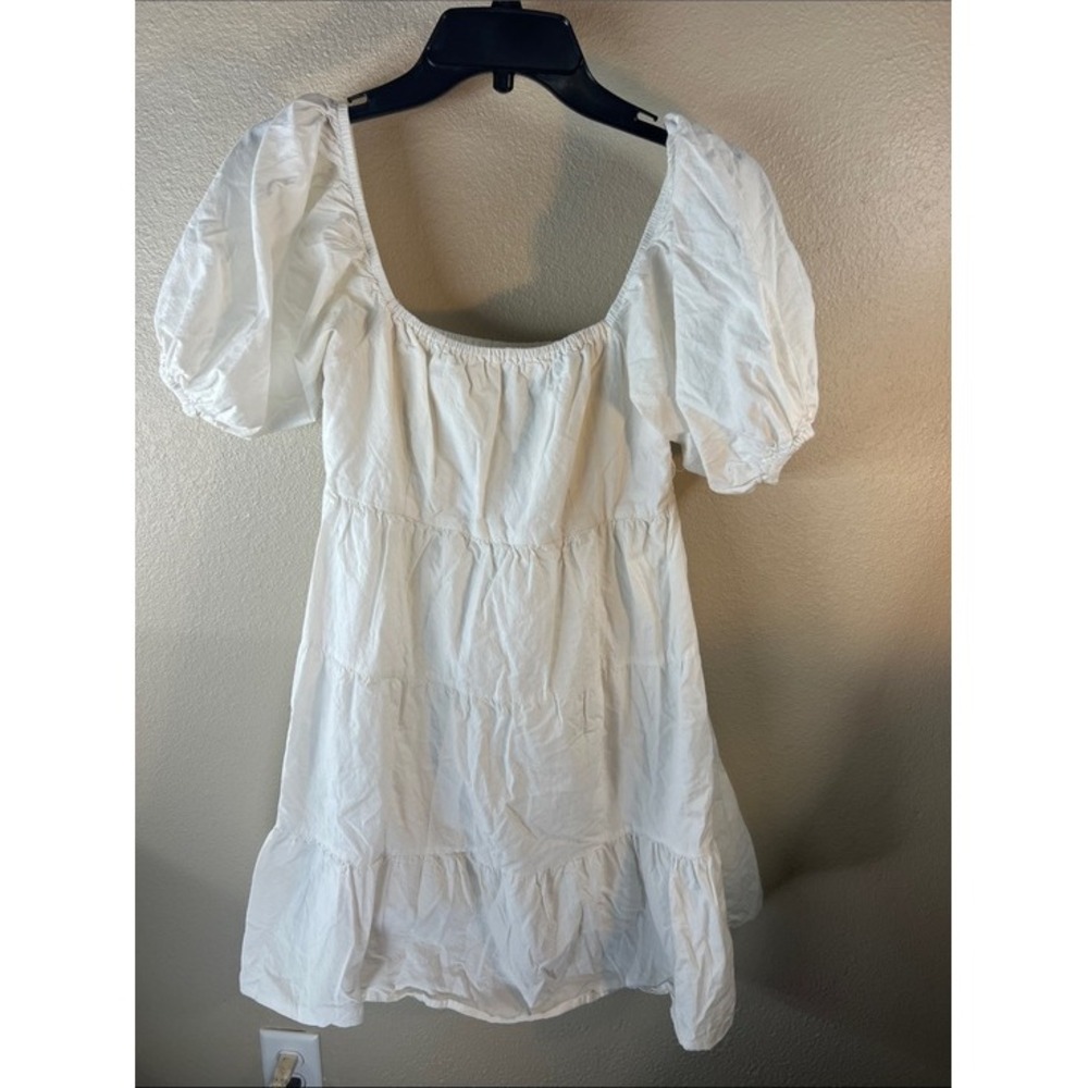 Sim and sam Puff Sleeve Tiered Mini Dress Cottagecore  Square Neck Short Sleeve
